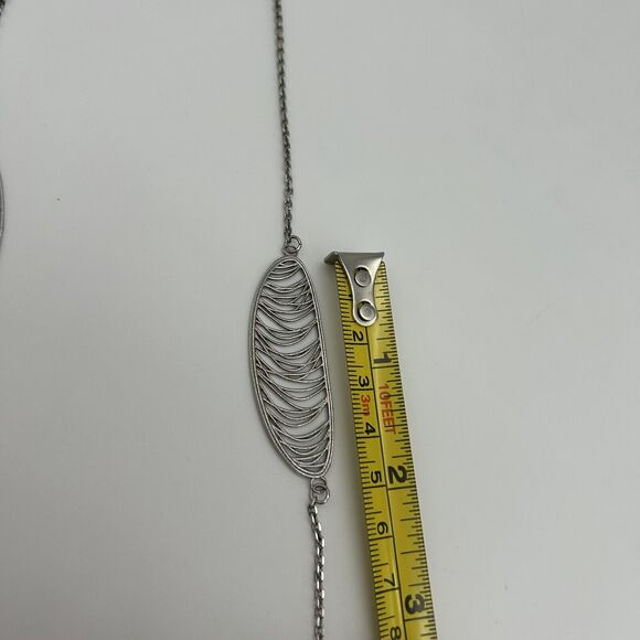 Sterling Leaf Wispy Oval Station Modernist Necklace Marked RCI 925 Italy 35in - Picture 14 of 15